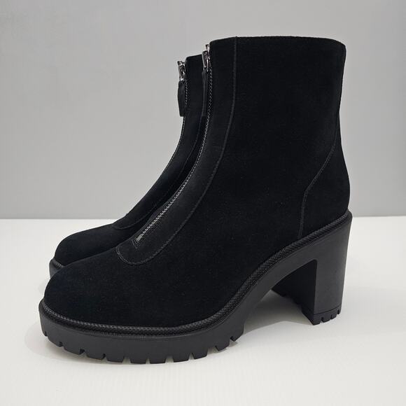 NEW Paige Brianne Ankle Boot Womens 9.5 Black Suede Platform Lug Sole Heeled - Picture 14 of 14
